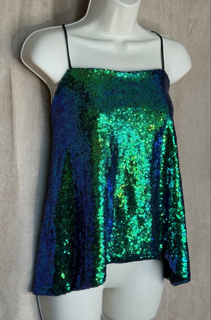 Haoduoyi Blue and Green Mermaid Iridescent Sequin Camisole Blouse XL